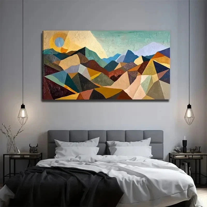Mountains Sunset Suitable Wall Art Canvas Office Home Room Framed 80x45cm