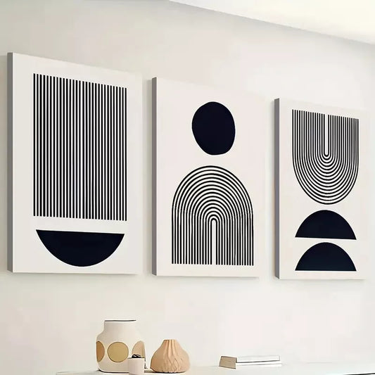 3pcs Black and white graphics and stripes  Wall Art Set Canvas Framed 40x60cm - High Quality Print 100% Australian Made Wall Canvas Ready to Hang