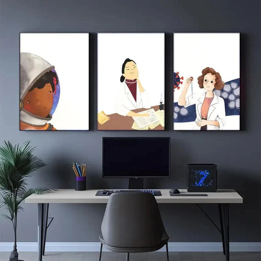 3pcs Female Scientist Poster Astronaut Teacher Metal Print Ready to Hang Art
