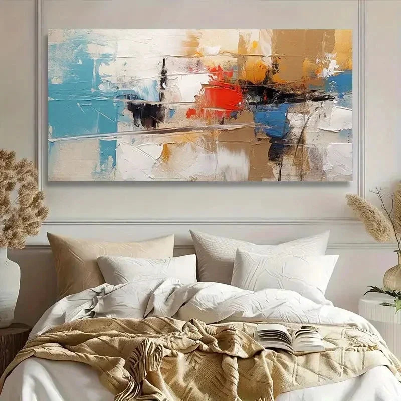 Light Pink Blue Beige & Red Wall Art Canvas Office Home Room Framed 120x60cm