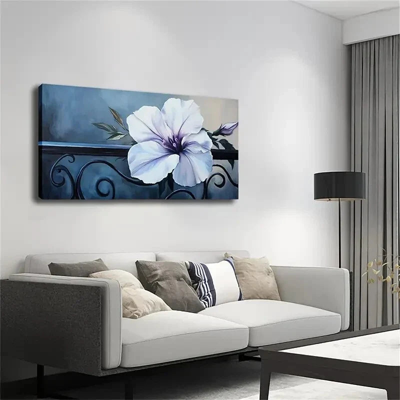 White Flower with Curled Petals Wall Art Canvas Office Home Room Framed 120x60cm