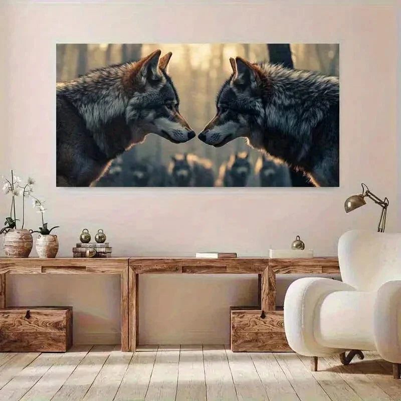 Two Wolf Leaders Wall Art wall canvas office home room framed 120x60cm