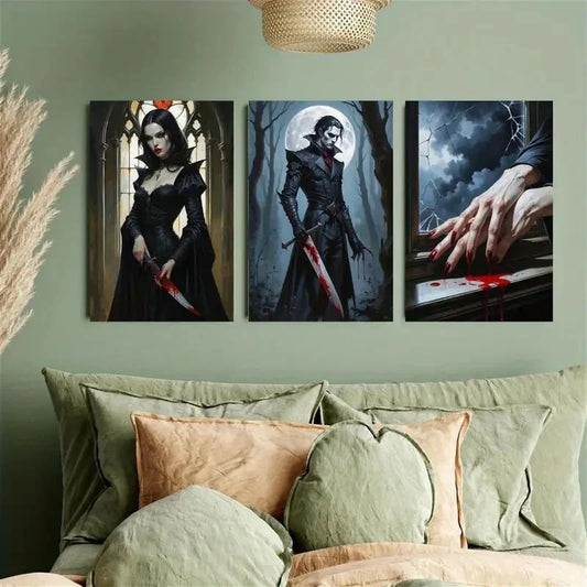 3pcs Blood Swords and Dark Figures Metal Print Ready to Hang Art