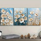 3pcs White Flowers On A Blue Background Metal Print Ready to Hang Art