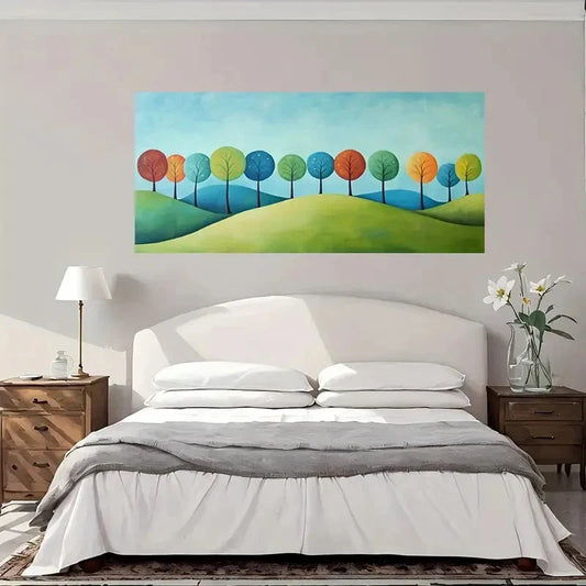 Trees On Rolling Hills Wall Art Canvas Office Home Room Framed 80x45cm