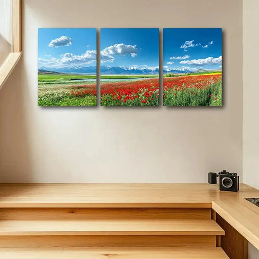 3pcs Steppe Floral with Greenery Design Metal Print Ready to Hang Art