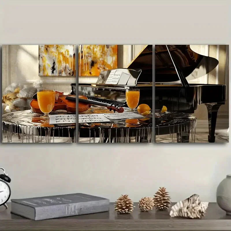 3pcs Piano and violin match Wall Art Set Canvas Framed 40x60cm - High Quality Print 100% Australian Made Wall Canvas Ready to Hang