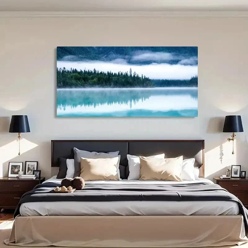Serene Lake & Forest Scenery Wall Art Canvas Office Home Room Framed 120x60cm
