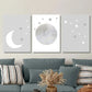3pcs gray moon and stars, neutral art, Metal Print Ready to Hang Art