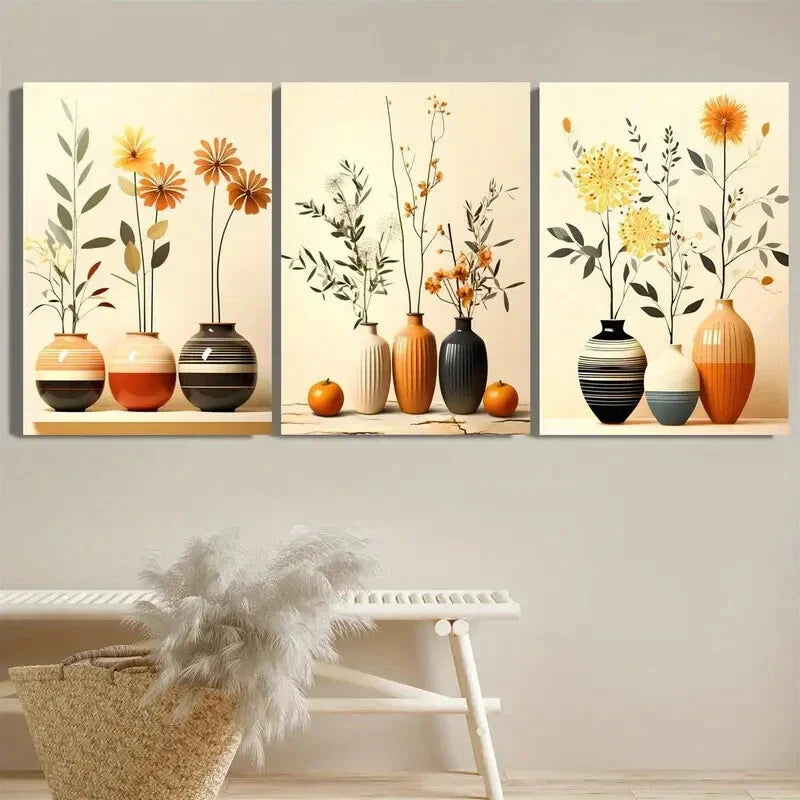 3pcs Nordic Style Fresh Plants And Flowers Metal Print Ready to Hang Art