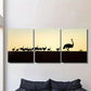 3pcs Ostrich Silhouette with Sunset Landscape Metal Print Ready to Hang Art