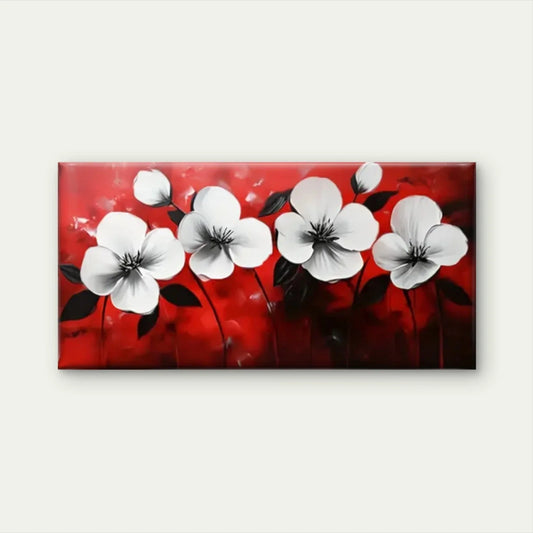Red White Flowers Floral Wall Art Canvas Office Home Room Framed 80x45cm