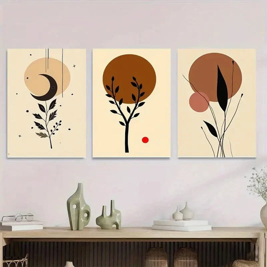 3pcs Minimalist Botanical Modern Abstract Metal Print Ready to Hang Art