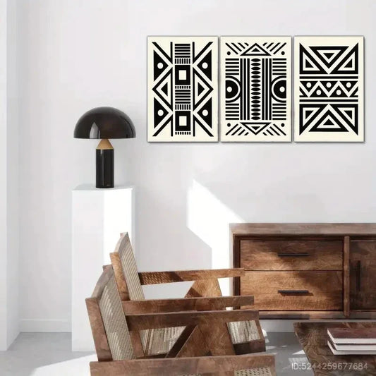 3pcs Elegant Black and White Geometric Metal Print Ready to Hang Art