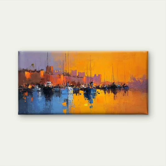 Abstract Coastal Maritime Cityscape Wall Art Canvas Office Home Room Framed 80x45cm