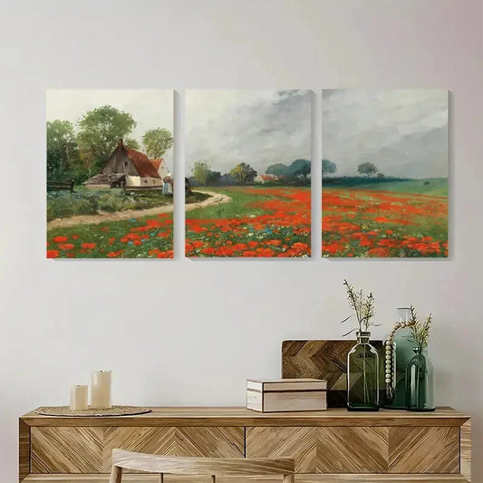 3pcs Abstract Wildflower Neutral Rustic Metal Print Ready to Hang Art
