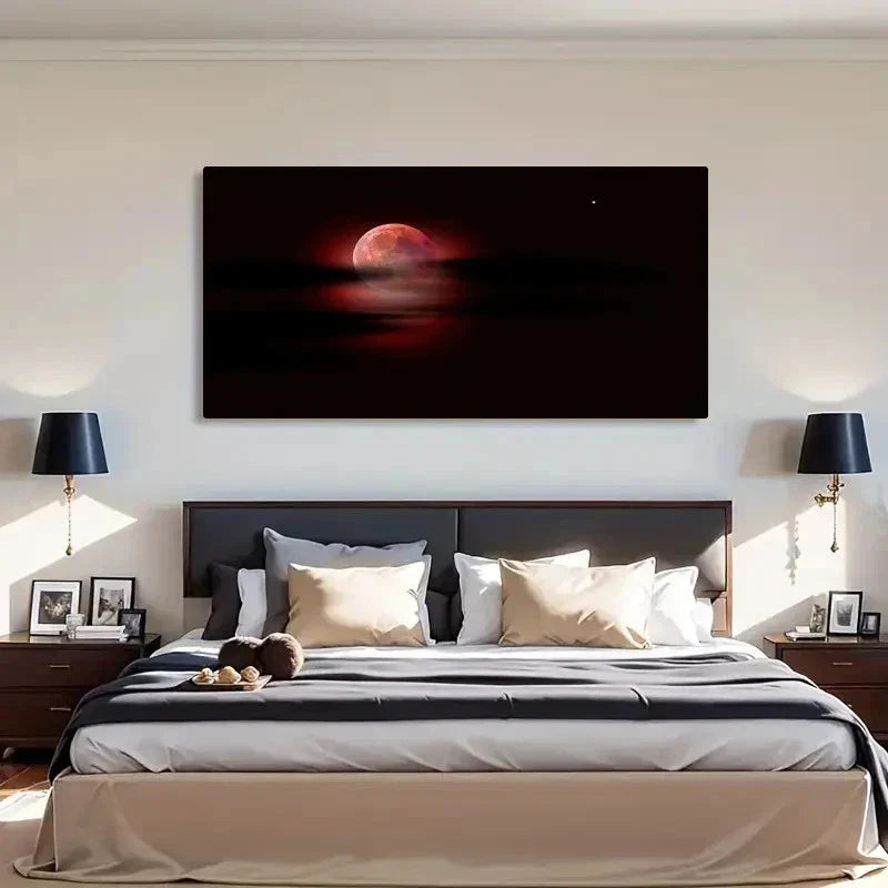 Striking Red Moon Clouds Night Wall Art Canvas Office Home Room Framed 120x60cm