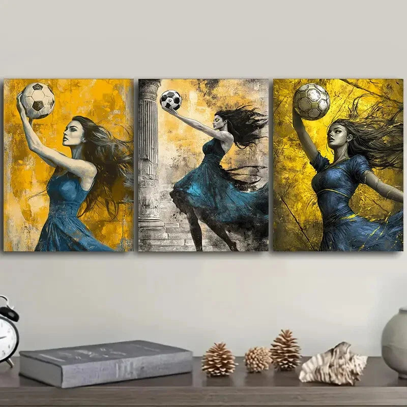 3pcs  Football goddess Wall Art Set Canvas Framed 40x60cm - High Quality Print 100% Australian Made Wall Canvas Ready to Hang