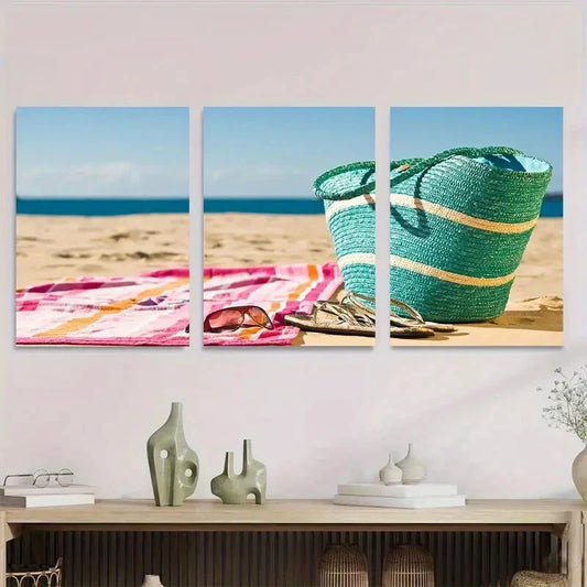 3pcs Beach Scene Vibrant Coastal Metal Print Ready to Hang Art
