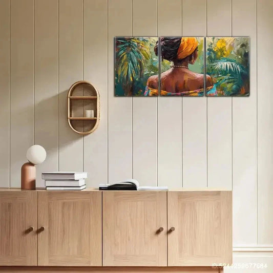 3pcs Ethnic Tropical Foliage Oil Painting Style Metal Print Ready to Hang Art