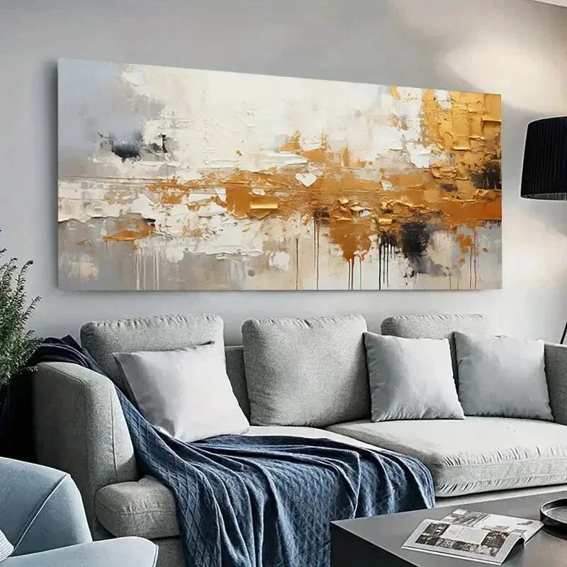 White & Golden Modern Abstract Wall Art Canvas Office Home Room Framed 120x60cm