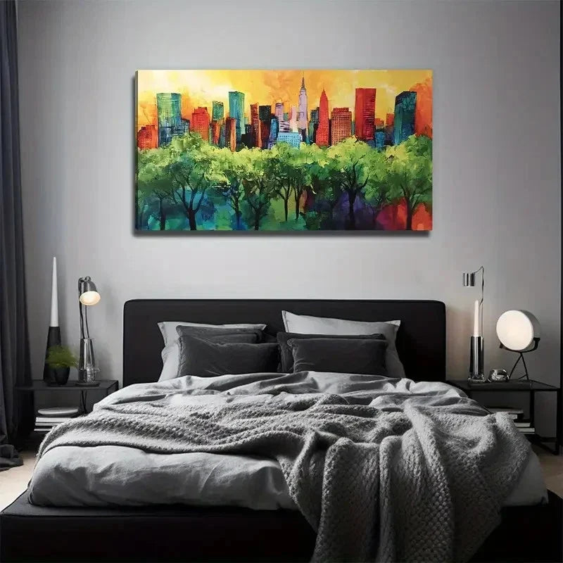 Modern Cityscape & Greenery Wall Art Canvas Office Home Room Framed 120x60cm