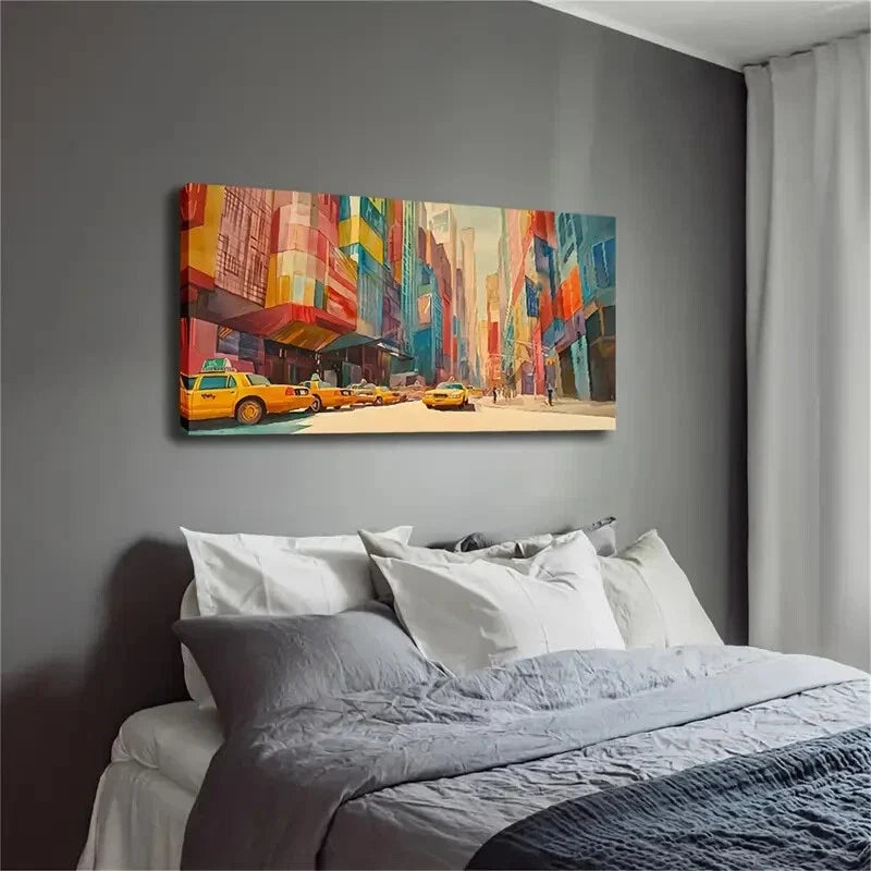 Color Fantasy Metropolis Taxi Wall Art Canvas Office Home Room Framed 120x60cm
