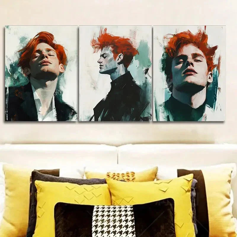 3pcs A man with red hair. (10) Wall Art Set Canvas Framed 40x60cm - High Quality Print 100% Australian Made Wall Canvas Ready to Hang