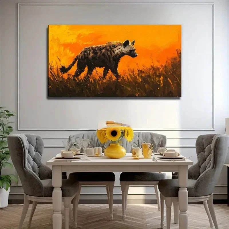 Vibrant Hyena Silhouette Wall Art Canvas Office Home Room Framed 80x45cm
