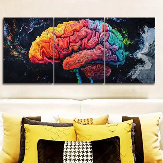 3pcs Vibrant Human Brain Metal Print Ready to Hang Art