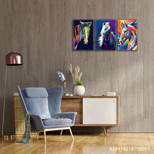 3pcs Colorful animal horse Metal Print Ready to Hang Art