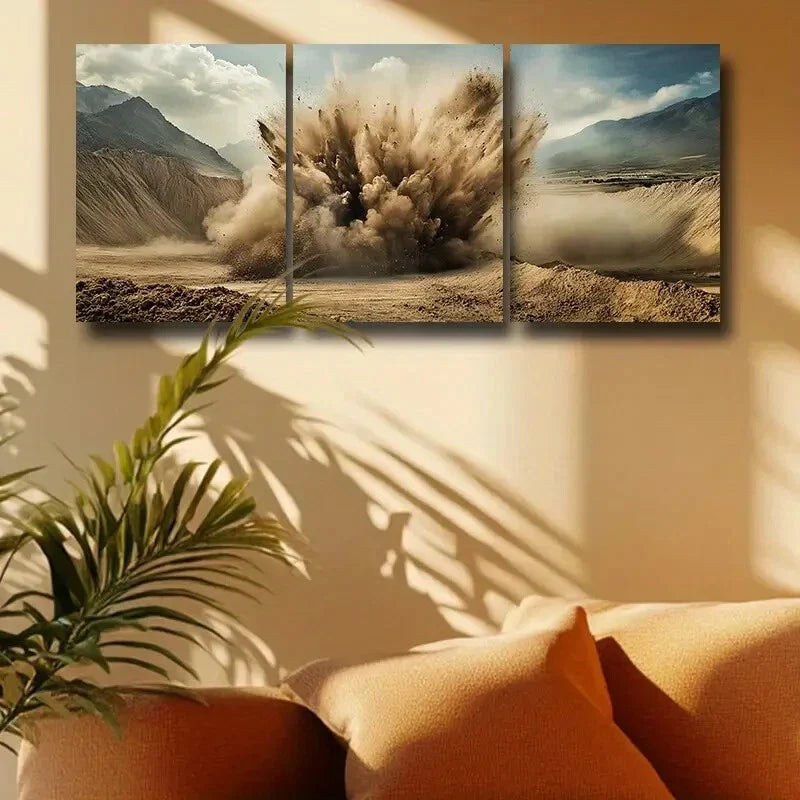 3pcs Massive Dust Explosion Design Metal Print Ready to Hang Art