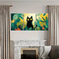 3pcs Black Cat Vibrant Tropical Leaves Design Metal Print Ready to Hang Art
