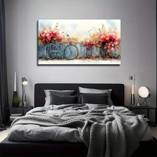 Flowers On The Fence Wall Art Canvas Office Home Room Framed 120x60cm