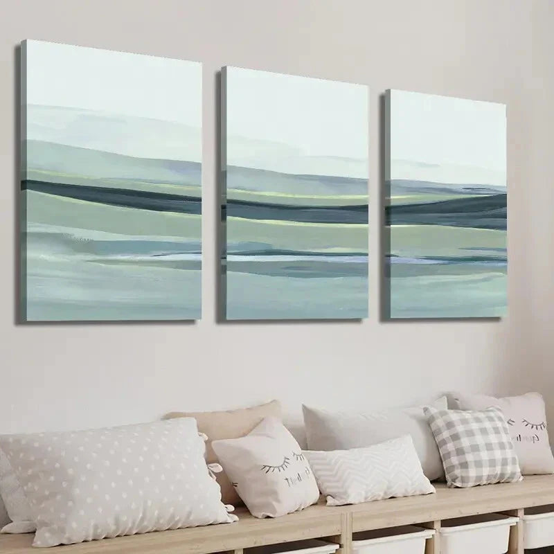3pcs Rolling Hills Art in Blue Landscape Wall Art Set Canvas Framed 40x60cm - High Quality Print 100% Australian Made Wall Canvas Ready to Hang
