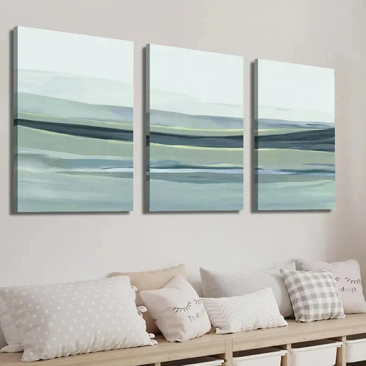 3pcs Rolling Hills Art in Blue Landscape Wall Art Set Canvas Framed 40x60cm - High Quality Print 100% Australian Made Wall Canvas Ready to Hang