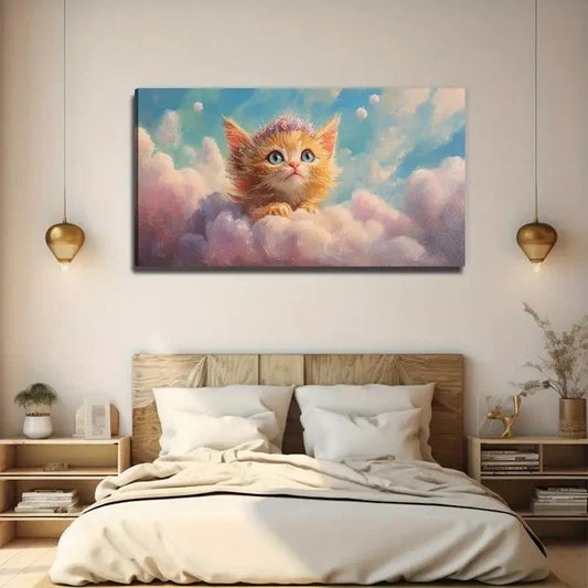 Cute Ginger Kitten On Pastel Wall Art Canvas Office Home Room Framed 120x60cm
