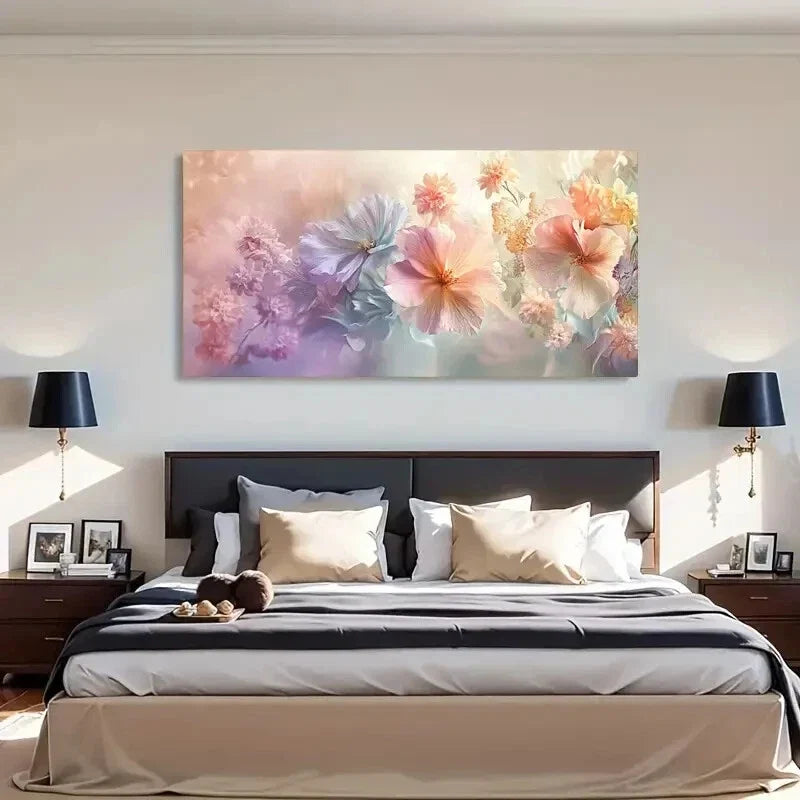 Floral Abstract Purple & Pink Wall Art Canvas Office Home Room Framed 120x60cm