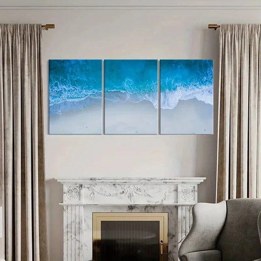 3pcs Vibrant Ocean Wave Scenery Metal Print Ready to Hang Art