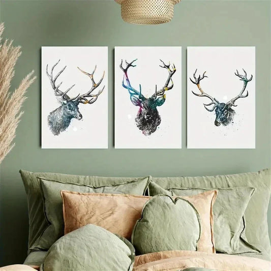 3pcs Reindeer Portrait Metal Print Ready to Hang Art