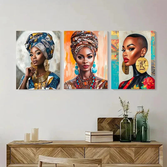 3pcs African Woman Elegant Cultural Metal Print Ready to Hang Art
