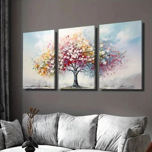 3pcs Blooming Rainbow Flower Tree Wall Art Set Canvas Framed 40x60cm - High Quality Print 100% Australian Made Wall Canvas Ready to Hang