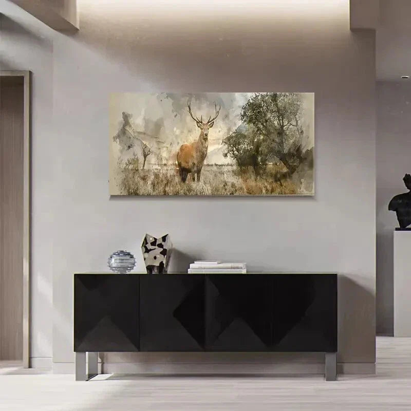 Rustic Wildlife Elk Forest Wall Art Canvas Office Home Room Framed 120x60cm