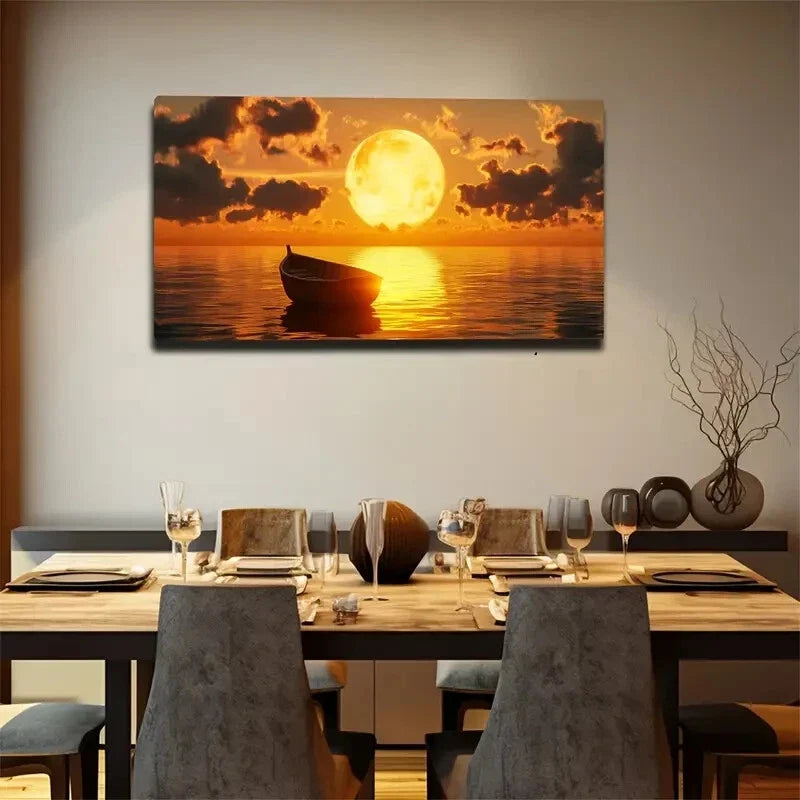 Sunrise Over Calm Sea Décor Wall Art Canvas Office Home Room Framed 120x60cm