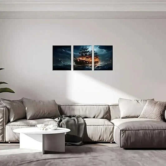 3pcs  Pirate Ship Sailboat Metal Print Ready to Hang Art