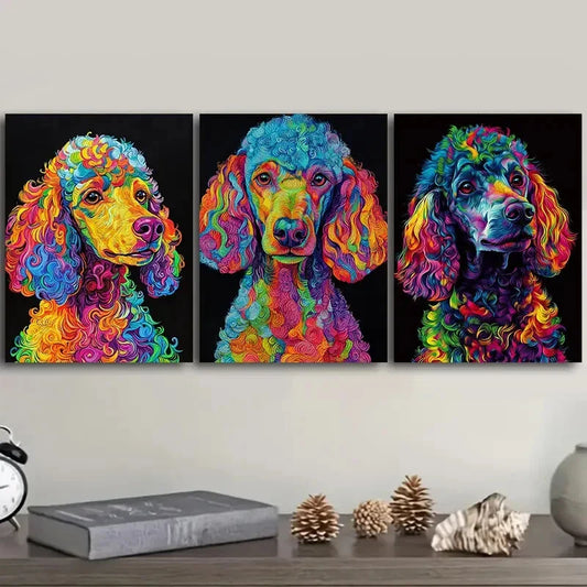3pcs The glitzy poodle Art Painting Metal Print Ready to Hang Art