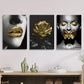 3pcs girl with golden butterflies, golden roses Metal Print Ready to Hang Art