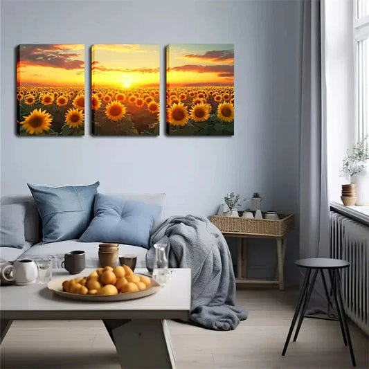3pcs Sunflowers in The Background Metal Print Ready to Hang Art