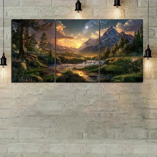 3pcs Vibrant Nature Scene Starry Sky & Snowy Metal Print Ready to Hang Art