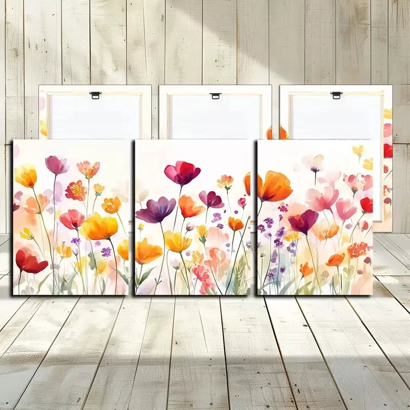 3pcs A Group Of Colorful Poppies Wall Art Set Canvas Framed 40x60cm - High Quality Print 100% Australian Made Wall Canvas Ready to Hang